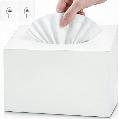 Jowgut Acrylic Hand Towel Box Cover, Wall Mount Paper Towel Napkin Dispenser, White Rectangle Multi-Functional Dryer Sheet Mask Organizer for Bathroom, Kitchen, Car, Office - Image 1