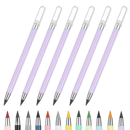 PATIKIL Forever Pencil, 6 Pcs Mechanical Sharpened Cute Metal Pencils Set for Coloring Book Sketch Drawing Writing Art Beginner, Purple - Image 1