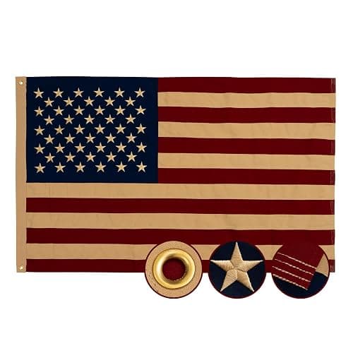 Vintage American Flag 3x5 Ft 100% Cotton Embroidered Tea Stained American Flags Heavy Duty Antiqued USA 250th Anniversary Banner for Outside with 2 Brass Grommets - Image 1