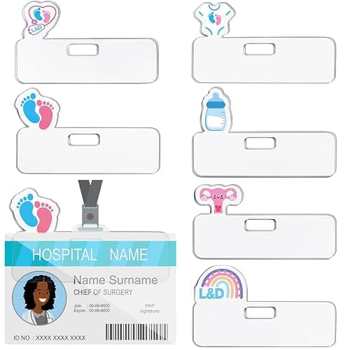 Sherr 6 Pcs Labor and Delivery Nurse ID Badge Topper Horizontal Cute Badge Toppers with Baby Feet Baby Bottle for Nurses Doctors Accessories Radiology Gift - Image 1