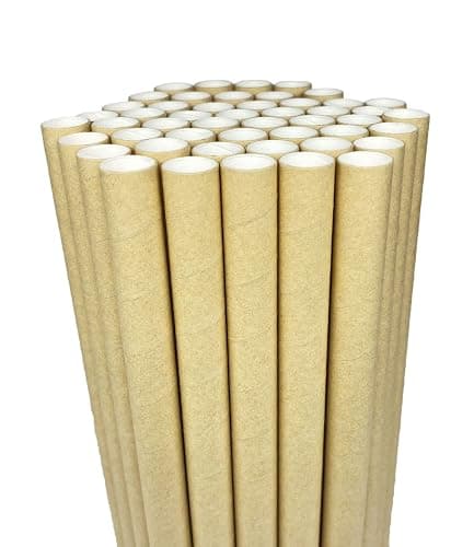 Pailles en Papier Bubble Tea, Pailles en thé à bulles Boba Smoothies Lait Frappé Perle, 12mm Paille Carton Jetable Biodégradable pour Articles de Fête Célébration Projets d'art, Lot de 50 kraft Marron - Image 1
