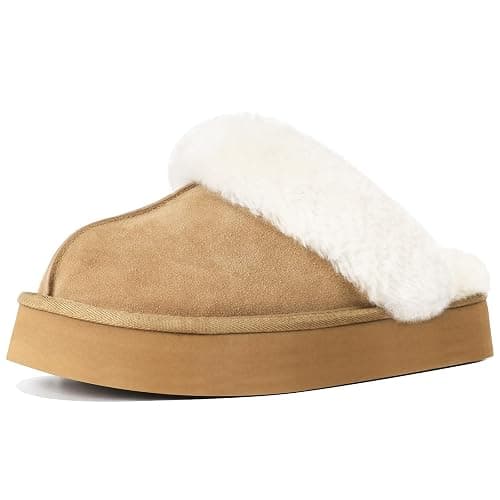 OOW Fuzzy Platform Slippers for Women - Women's Casual Winter House Slippers - Brown, Faux Fur & Shearling Blend - Women's Size - Image 1