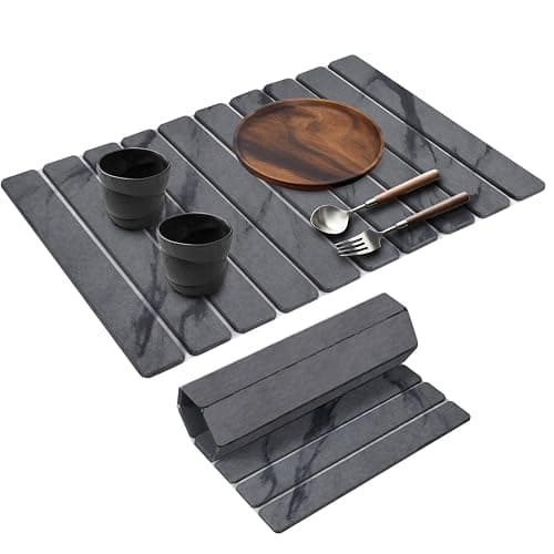 Large Stone Dish Drying Mats for Kitchen Counter, 24"(L)×16"(W) Marble, Drying Collapsible Dish Drying Mat, Eco-Friendly Absorbent Diatomaceous Earth Mats for Dishes Bottles Cups - Dark Grey - Image 1