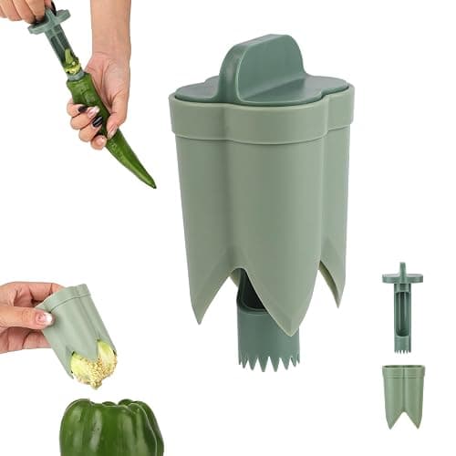 2pcs Pepper Corer, 4.45x2.2x2.2in/11.3x5.6x5.6cm ABS Material Pepper Deseeder 2 in1 Fruit Corer Cutter Kitchen Essential for Kitchen Home Family Camping(Green) - Image 1