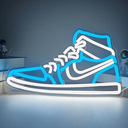 JianJung Sneaker Neon Sign Sports Shoe Neon Signs for Wall Dimmable LED Boys Neon Lights for Bedroom Man Cave Home Party Neon Bar Sign Shoes Light up Signs Wall Decor(Ice Bule) - Image 1