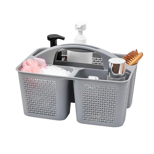 UUJOLY Plastic Portable Shower Caddy Bucket, Cleaning Shower Basket with Handle Compartments Storage Organizer for Bathroom Kitchen College Dorm Sink, Grey - Image 1