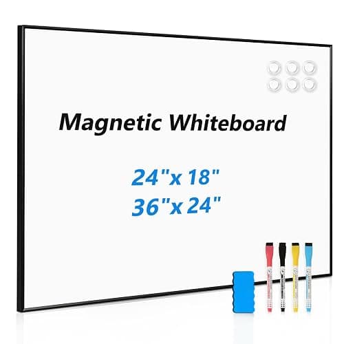 QUEENLINK Whiteboard for Wall, 24'' x 18'' Magnetic Dry Erase White Board, Hanging Black Aluminum Frame Wipe Board for Home, Office, School, Kitchen, Dorm - Image 1