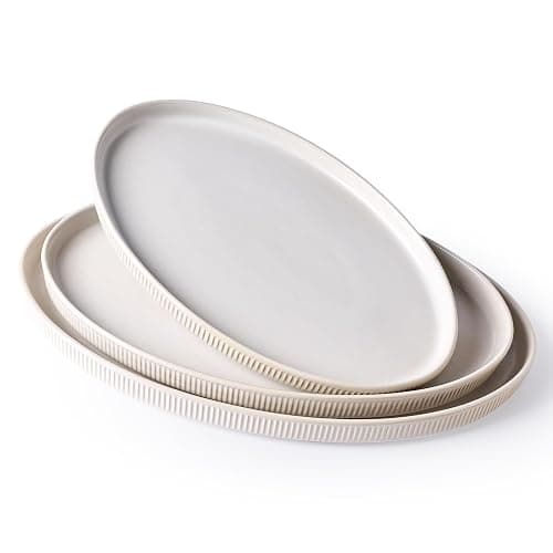 famiware Serving Platter, 16/14.6/12.9 Inch Serving Dishes for Entertaining, Party Serving Trays for Food, Buffet Oval Platters for Food, Large Plates for Bread Turkey Cheese Appetizer, Matte White - Image 1