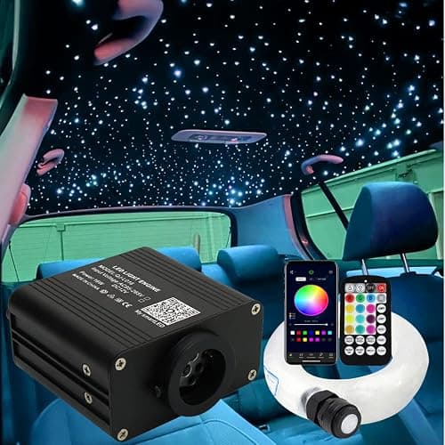 AZIMOM 16W Twinkle & Sound Activate 500pcs*0.03in*9.8ft Fiber Optic Starlight Headliner Kits for Car Home Star Ceiling Sky Decoration, APP& Remote Control Light Engine End Glow Fiber - Image 1