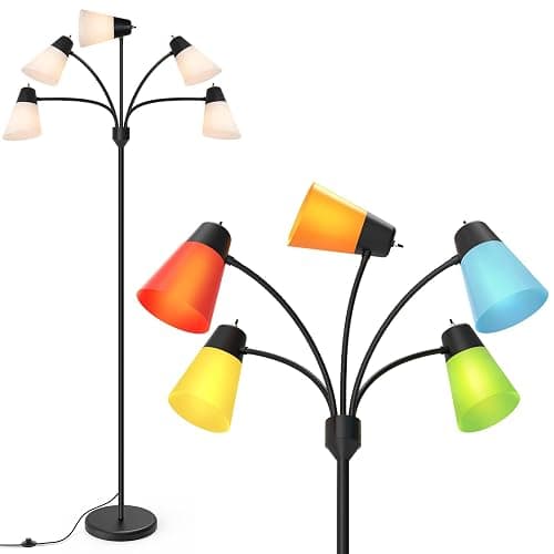 LED Floor Lamp, Medusa Adjustable Multi Head Modern Tall Standing Light | Rustic Reading Corner Lamp for Living/Kids Room, Classroom, Bedroom, Decor, Black - Image 1