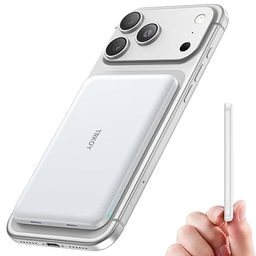 TRKOY for Magsafe Portable Charger, 5000mAh Wireless Magnetic Power Bank with USB C Charging,Travel Essential for Magsafe Battery Pack Compatible with iPhone 17/16/15/14/13/12 Series, Snow White - Image 1
