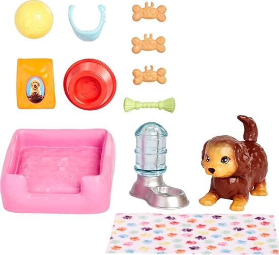 Barbie Pets and Accessories, Interactive Wagging & Nodding Puppy Playset with Pet Bed, 11 Total Animal-Themed Pieces - Modern1 - Multicolor - Image 1