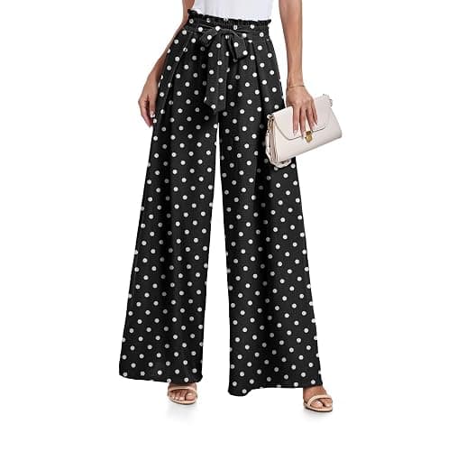 Lepunuo Wide Leg Pants for Women High Waisted Palazzo Pants Work Casual Flowy Tie Knot Trousers with Pockets - Image 1