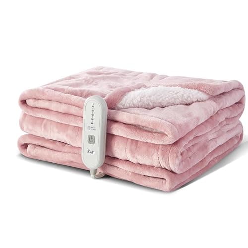 Dowin Pink Heated Blanket Full Size Throw Fleece Flannel Heating Warming Blankets with Auto Shut Off for Couch Office Chair Bed Adults Fuzzy Cozy Machine Washable 72x84 - Image 1