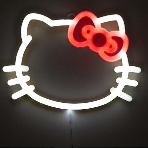 Hello Kitty LED Neon Wall Light,Figural Light-Up Wall Hanging Décor,Battery Operated,10" W x 7" H,Cute Night Light for Kids Bedrooms - Image 1