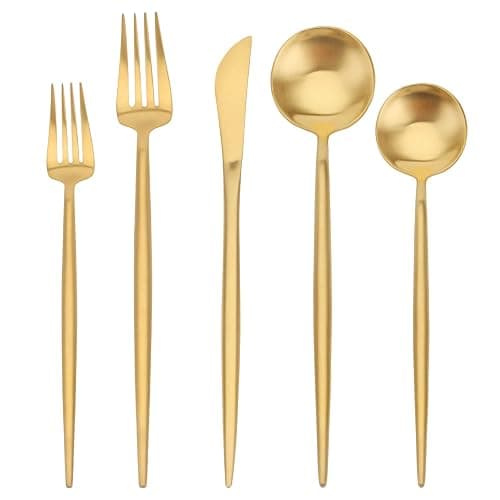 Matte Gold Silverware Set, sharecook 20-Piece Stainless Steel Satin Finish Flatware Set Service for 4, Kitchen Utensil Set, Tableware Cutlery Set for Home and Restaurant - Image 1