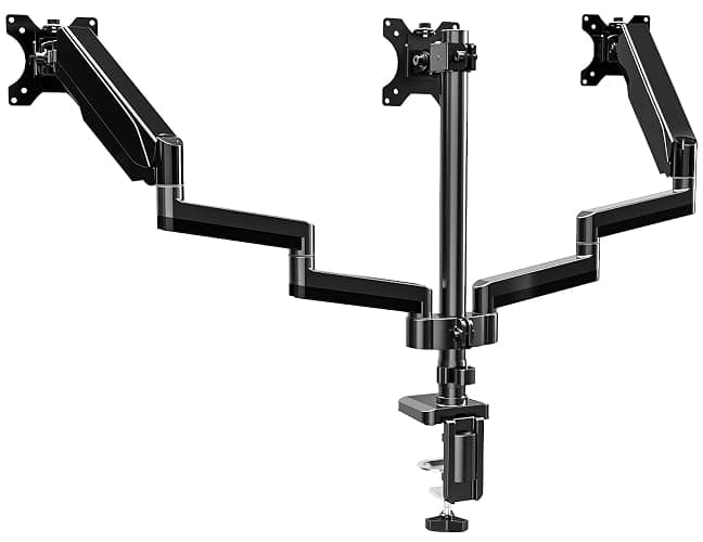 UPGRAVITY Triple Monitor Desk Mount for Three Flat/Curved Computer Screens up to 27 inch, Fully Adjustable Gas Spring Triple Monitor Arms Hold up to 17.6lbs, VESA 75x75/100x100mm - Image 1