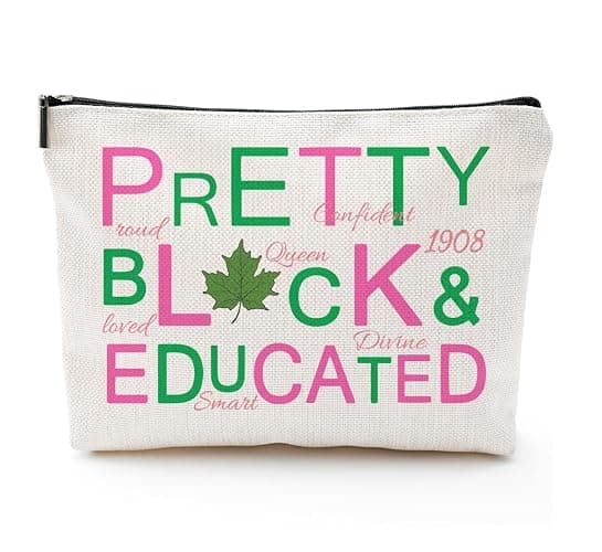 Sorority Themed Gifts for Sisters Pink and Green Makeup Bag for Women - Cute Small Cosmetic Pouch, Sisterhood Gift for Best Friend, Black Girl Essentials - Image 1