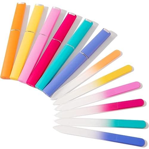 6 Pcs Glass Nail File With Case, Crystal Nail Files for Natural Nails Fingernail Files Set, Double Sided Etched Nail Filer Professional Ceramic Glass File for Travel Gifts Package Fine Grit - Image 1