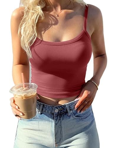 CHYRII Womens Tank Tops with Built in Bra Fashion Workout Top Longline Sports Bra Basic Camisole Top - Image 1