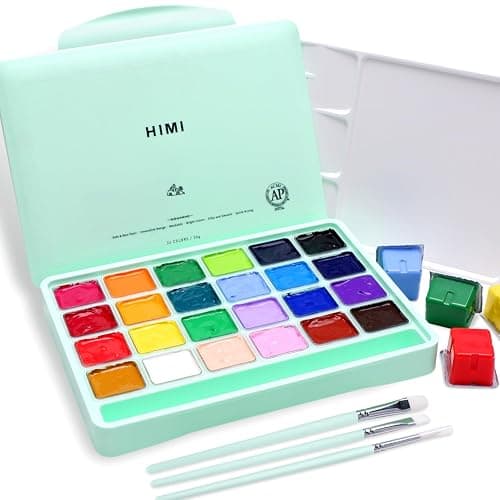 HIMI Gouache Paint Set, 24 Colors x 30ml Unique Jelly Cup Design with 3 Paint Brushes and a Palette in a Carrying Case, Non-Toxic Gouache Paint Perfect for Artists, Students(Green) - Image 1