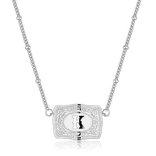 Kwkppz Mini Belt Buckle Initial Necklace for Women, 18K Gold/Silver Plated Initial Letter Pendant, Belt Buckle Necklace with Initial, Unique Western Jewelry Gifts for Women - Image 1