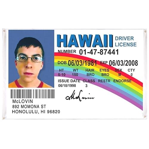 McLovin ID Flag Banner, 3x5 Feet Funny Flags for Room Outdoor Flag, College Dorm Room Decor Indoor Outdoor Flag. - Image 1
