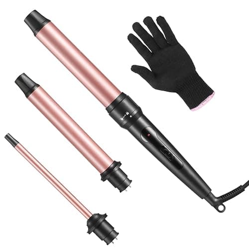 Curling Iron Wand, 3 in 1 Curling Wand Set with Ceramic Barrel for Long/Medium Hair, 0.35"-1.25" Interchangeable Hair Curler Wand, Dual Voltage, Includes Glove & Clips - Image 1