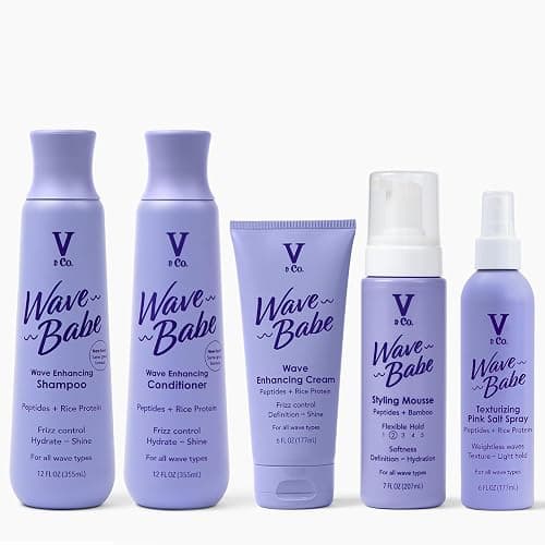 V&Co. Beauty Wave Babe Wavy Hair Bundle Including Shampoo, Conditioner, Mousse, Cream, and Texturizing Spray - Image 1