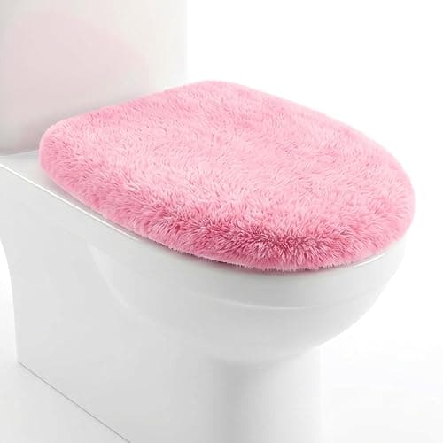 Pink Toilet Seat Cover Soft Plush Toilet Lid Cover Machine Washable Seat Covers for Bathroom Fits Most Round Elongated and Oblong Lids, Easy Installation& Cleaning - Image 1