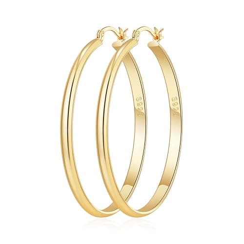 OOOPEL 3mm Wide Large Gold/Silver Hoop Earrings Sterling Silver Hoop Earrings For Women Big Gold Hoops Hypoallergenic 925 Sterling Sliver Earrings Hoops 30/40/50/60mm - Image 1