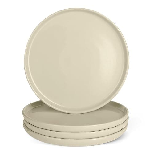 Amazon Basics Glazed Stoneware Dinner Plates, Ceramic 4-Piece Set, Microwave and Dishwasher-Safe, 10.5 in., Ivory - Image 1