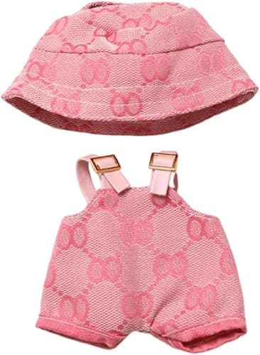 Clothes for Doll (NO Doll), Hat & Overalls Set for 17cm Accessories Suit, Cute Clothes for Dress up Unique Style(Style B - Pink 2-piece Set - Image 1
