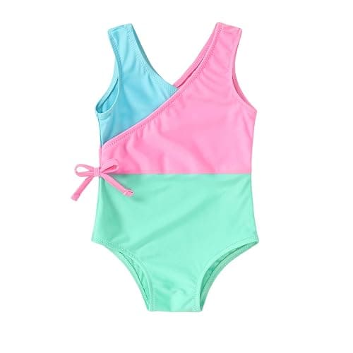 YOUNGER TREE Toddler Girl One Piece Swimsuit Color Block Stripe Swimwear Summer Beach Bathing Suit 12M-5T - Image 1