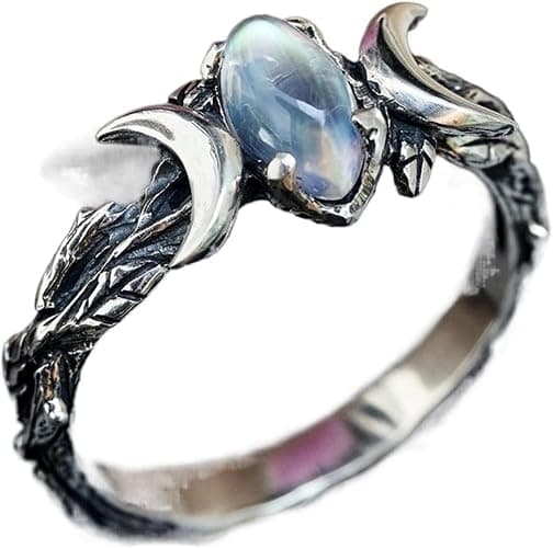 YILUOCD Vintage Women Bohemian Triple Moon Phase Ring Natural Moonstone Moon Ring Engagement Party Wedding Jewelry Rings Anillos - Image 1