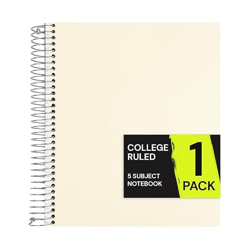 ONAVIA 5 Subject Spiral Notebook College Ruled, 400 Pages | 200 Sheets, 9 x 11 in, Waterproof Plastic Cover, Durable, 3-Hole Punched, Dividers, Pockets - Image 1