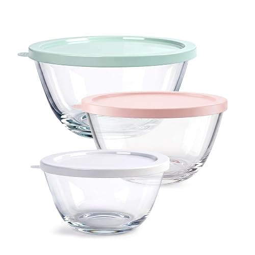 Greentainer Borosilicate Glass Mixing Bowls with BPA-Free Lids Set of 3 (2.9, 1.6, 0.7 QT), Clear Salad Bowl for Kitchen Baking, Cooking, Serving, Meal Prep, Dishwasher, Freezer & Microwave Safe - Image 1