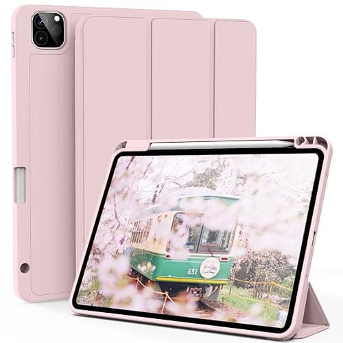 kenke Case for iPad Pro 11 Inch 4th/3rd/2nd Generation (2022/2021/2020) with Pencil Holder, Slim Trifold Smart Cover with Soft TPU Back, Support 2nd Gen Pencil Charging, Auto Sleep/Wake, Pink - Image 1