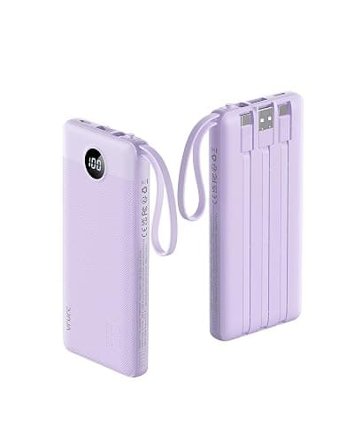 VRURC Portable Charger,4 Built -in Cables Power Bank 10000mAh,Flight-Safe | Slim Travel Battery Pack,USB C In & Out,5 Outputs Compatible with iPhone 17/16/15, Samsung and Android Phones-1 Pack - Image 1