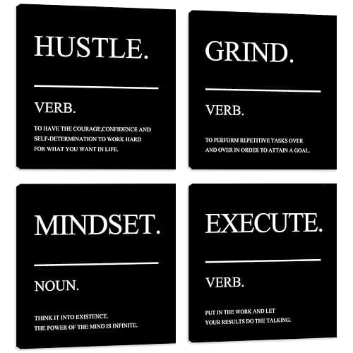 Motivational Wall Decor Posters Inspirational Canvas Wall Art Quotes Motivational Office Wall Decor Print Pictures for Living Room Bedroom Posters Framed Artwork Home Decor Decorations 12"x12"x4pcs - Image 1