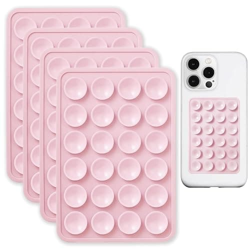 NICECONE 4 Pcs Silicone Suction Phone Case Mount, Non Slip Hands-Free Strong Grip Holder for Tiktok Selfies Videos, Sticky Mirror Shower Phone Holder Compatible with iPhone and Android (Pink) - Image 1