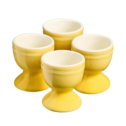 Cooks Professional Set of 4 Colourful Egg Cups | 40ml Durable Chip Resistant Ceramic Stoneware Dinnerware Graduated Design Egg Holders | Dishwasher & Microwave Safe | Yellow - Image 1