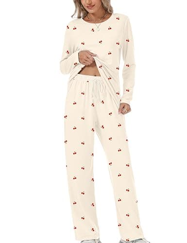 Rapbin Schlafanzug Damen Lang Pyjama Set Nachtwäsche Loungewear mit Taschen | Zweiteiliger Schlafanzüge für Damen Nachtwäsche Langarm Oberteile und Schlafhose mit Taschen Loungewear für Herbst Winter - Image 1