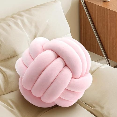 Pink Knot Pillow Ball, Handmade Decorative Throw Pillow, Soft Round Knotted Cushion for Couch & Bedroom, Cute Home Decor, Braided Pillow for Living Room (7.87 Inches) - Image 1