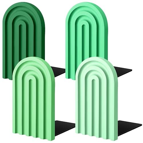 Harloon 4 Pcs Boho Arch Wood Bookends Rainbow Arch Back to School Book Stand Decorative Bookend for Shelves Non Skid Cute Book Stoppers for Heavy Books Home Office Library Kitchen(Green Color) - Image 1