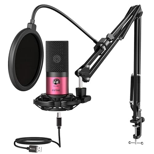 FIFINE Podcast Microphone Kit-USB PC Computer Recording Microphone, Condenser Mic Set for Streaming, Gaming, Voice-Over, Meeting, with Arm Stand, Shock Mount, Pop Filter-T669 Rose Red - Image 1