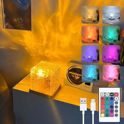 Ocean Wave Ceiling Projector,16 Colors Ocean Wave Light Projector, Water Ripple Ambient Night Light with Remote, Touch Control Aurora Projector Non-Wood for Bedroom,Room Decor,Kids Room (Cubic) - Image 1