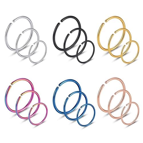 Xanowan Stainless Steel Hoop Nose Ring Cartilage Ring Set 6 Color Set for Men and Women - Image 1