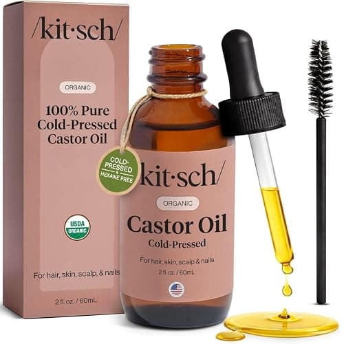Kitsch Organic Castor Oil for Hair Growth - 100% Pure Castor Oil, Organic Cold Pressed Unrefined Glass Bottle for Face, Skin, Lashes, Brows, Scalp, Nails & Belly Button | Ideal Gifts for Women - 2 oz - Image 1