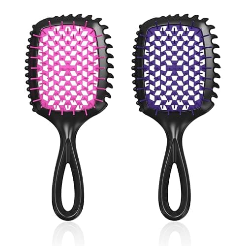 Detangler Brush – 2 Pack Vented Hair Brush for Wet/Dry Hair – Easy, Pain-Free Detangler Brush Reduces Knots & Breakage – For Curly, Straight, Thick or Fine Hair – Women, Men & Kids (Pink+Purple) - Image 1